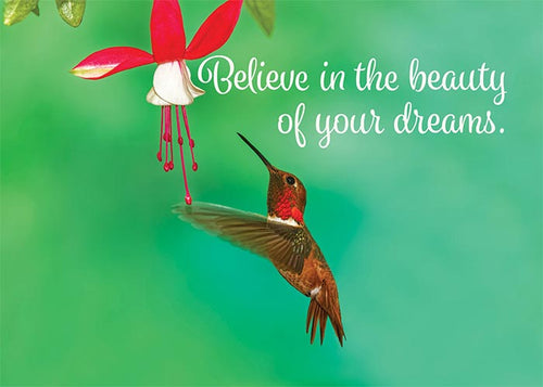 Believe in your dreams hummingbird congratulations card